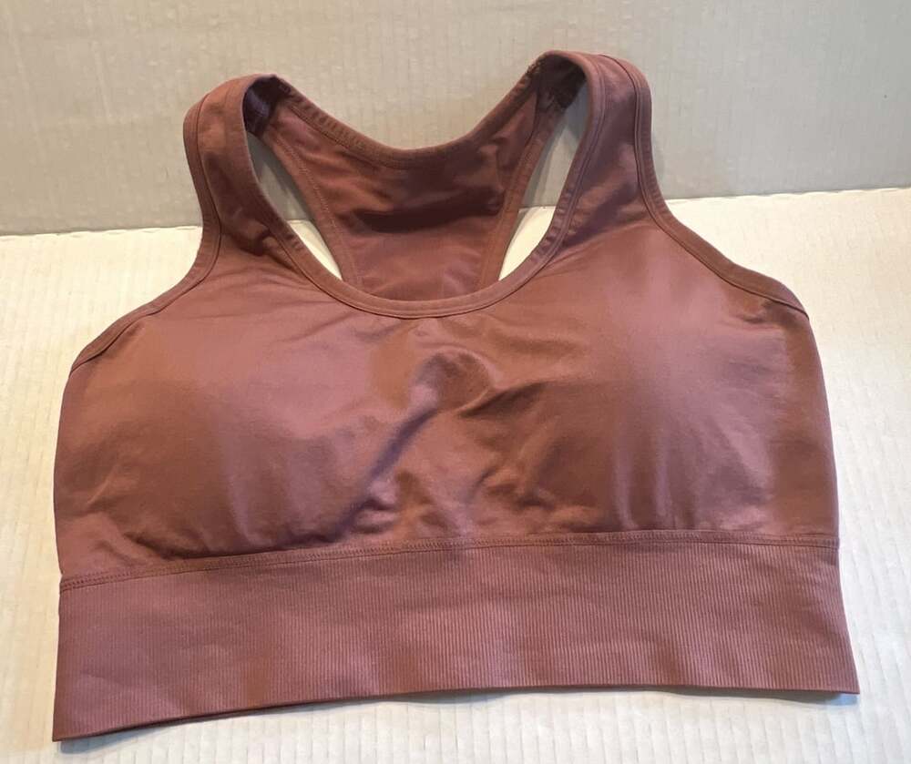 Pro-Fit Seamless Padded Sports Bra with Strappy Back Mauve Pink Size L